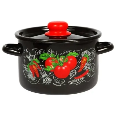 Кастрюля эмал 2,9л черная Помидорки