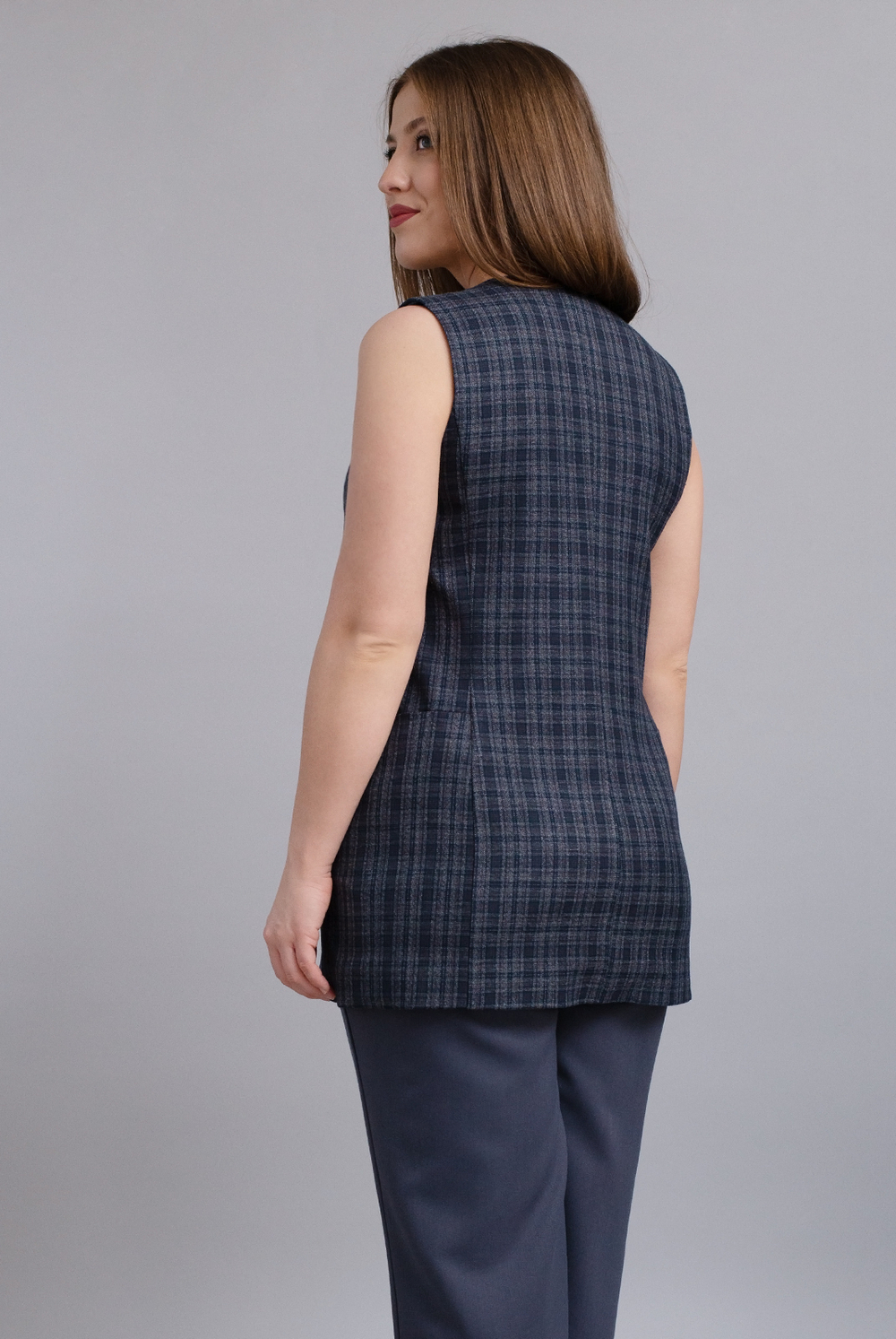 Удлинённый жилет 2980АЕ, клетка #406Кб062980АЕ