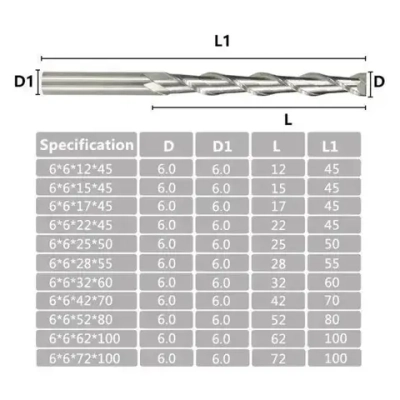Фреза концевая двухзаходная , 6х25х50 мм