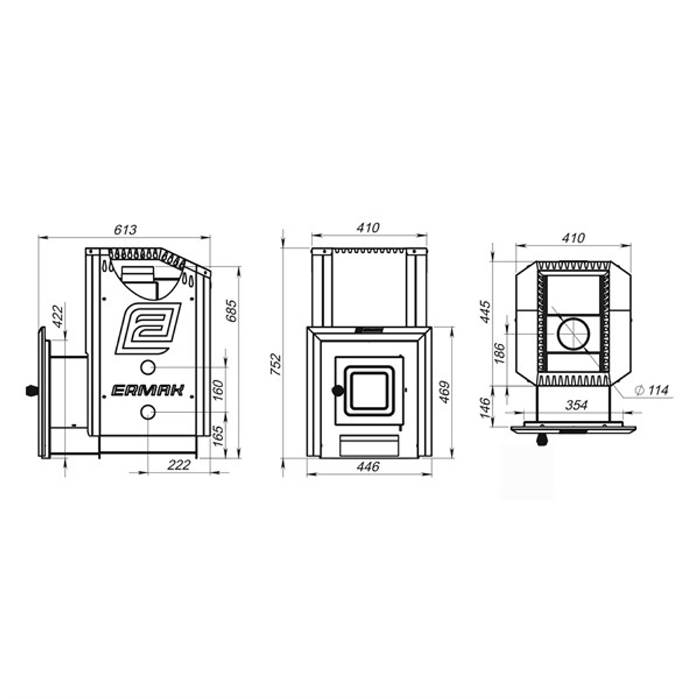 Дровяная печь для бани ЕРМАК 16 СТАНДАРТ (Сталь)