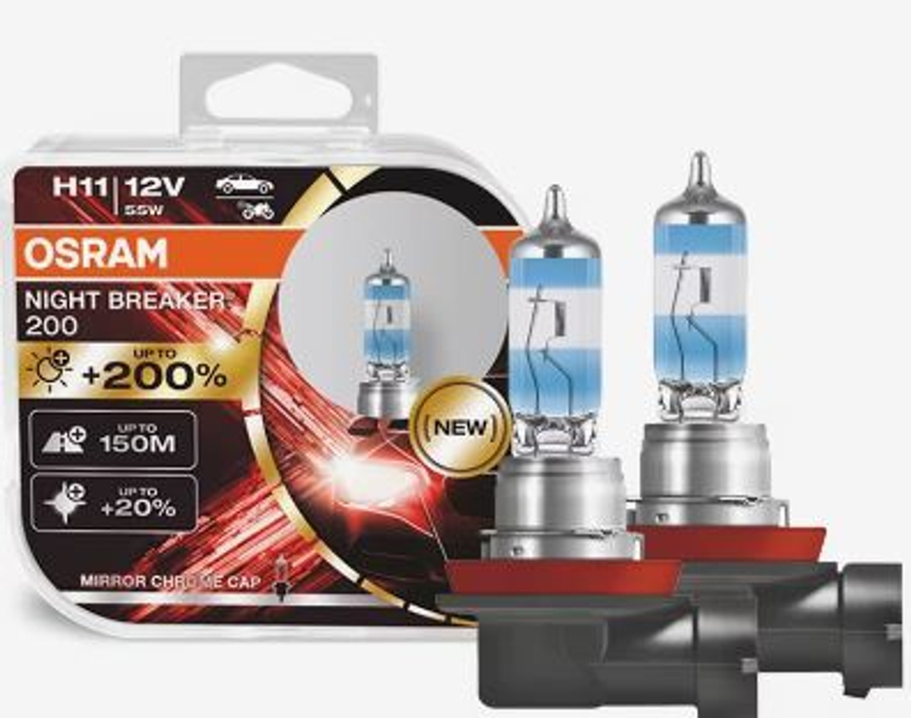 Автолампа H11 12V 55W Osram  +200% NIGHT BREAKER 200 (64211NB200-HCB_ DuoBox) к-т