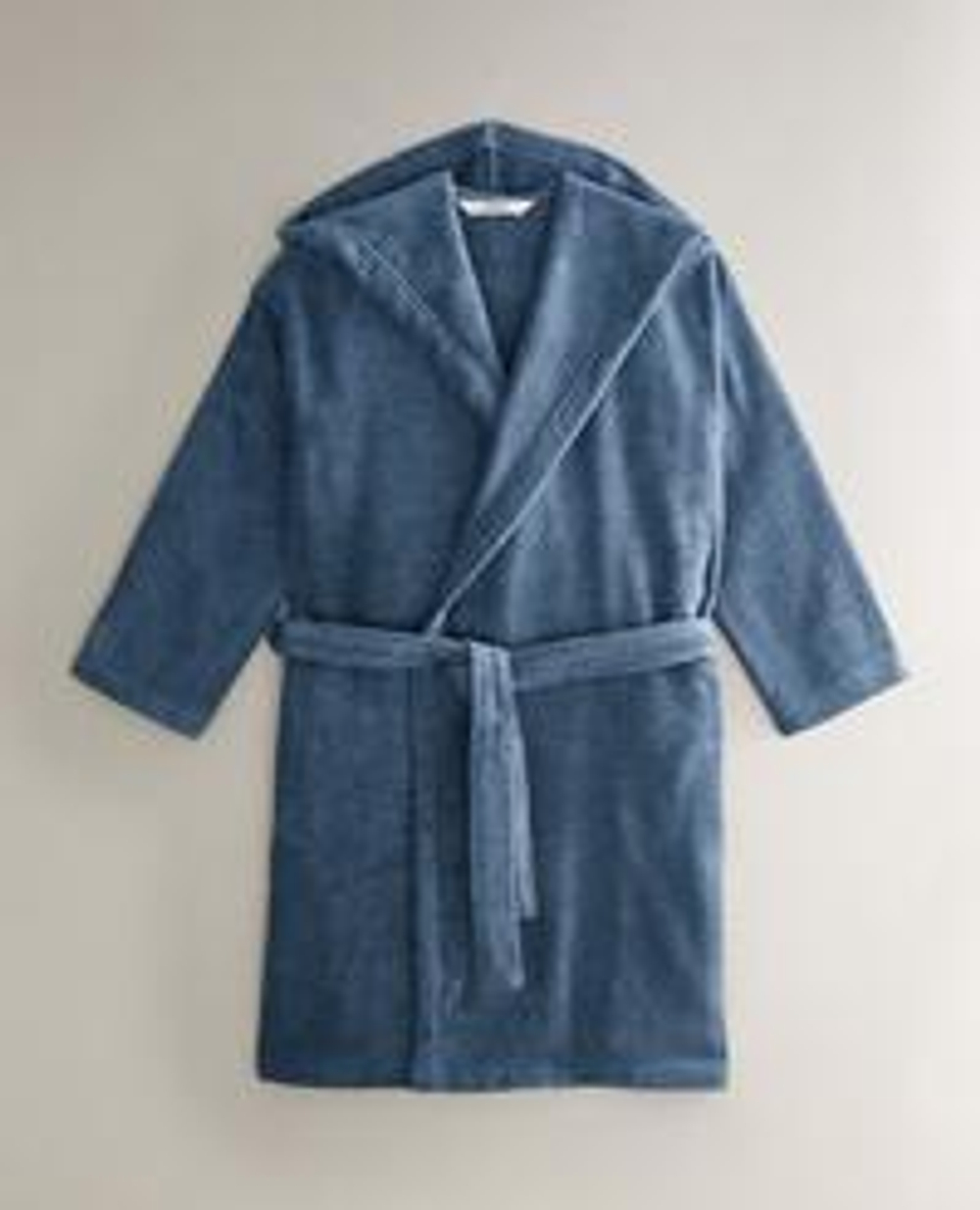 ZARA HOME ХАЛАТ ИЗ ХЛОПКА С КАПЮШОНОМ, СВЕТЛО-СИНИЙ