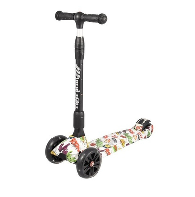 Самокат детский трехколесный светящийся складной Tech Team Tiger Print 2020 белый принт