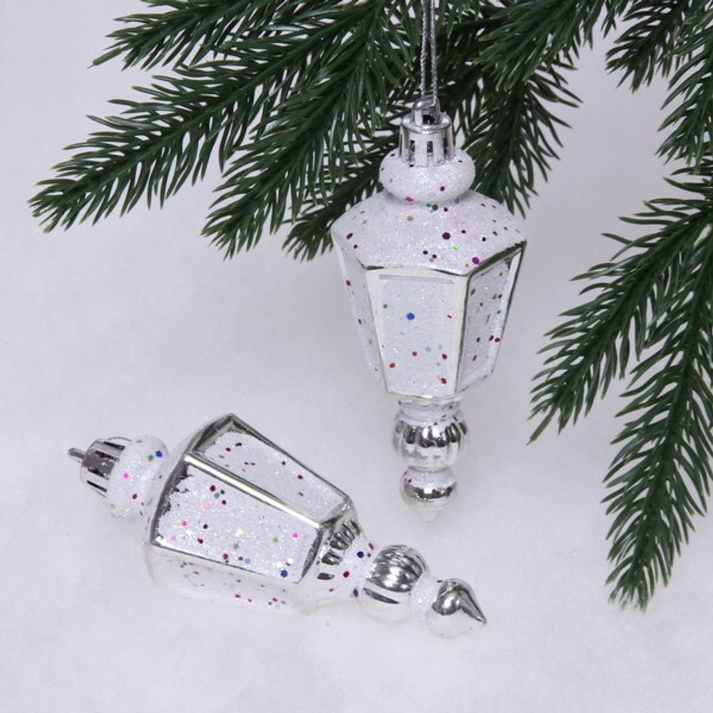 Ёлочные игрушки «Фонарик» 11 см (набор 2 шт), серебро