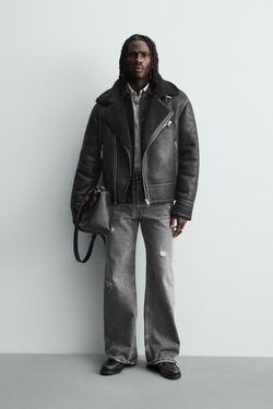 ZARA КОМБИНИРОВАННАЯ КУРТКА ИЗ ИСКУССТВЕННОЙ КОЖИ, ЧЕРНЫЙ