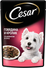 Говядина и кролик со шпинатом в соусе, 85г влажный корм для собак, Cesar