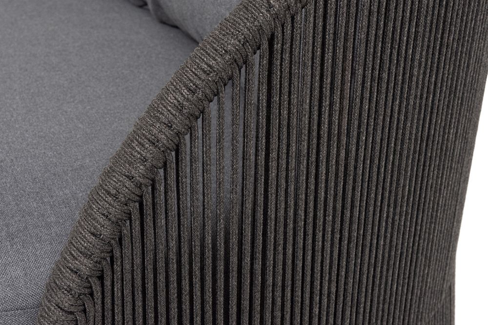 "Монтелла" диван 3-местный плетеный из роупа, каркас алюминий темно-серый (RAL7024) муар, роуп темно-серый круглый, ткань темно-серая 027