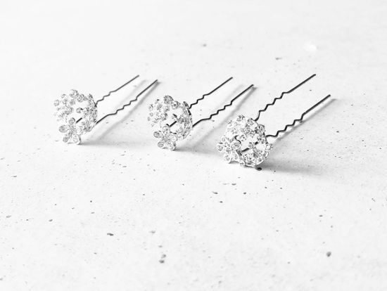 Набор шпилек "Цветочки" стразы, 3 шт, серебро