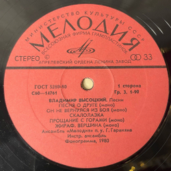 Винтажная виниловая пластинка LP Владимир Высоцкий Песни (СССР 1980)