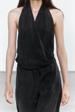 ZARA ТОП НА ЗАПÁХЕ С ГОРЛОВИНОЙ ХАЛТЕР — ZW COLLECTION, СЕРЫЙ С МЕЛАНЖЕВЫМ ЭФФЕКТОМ