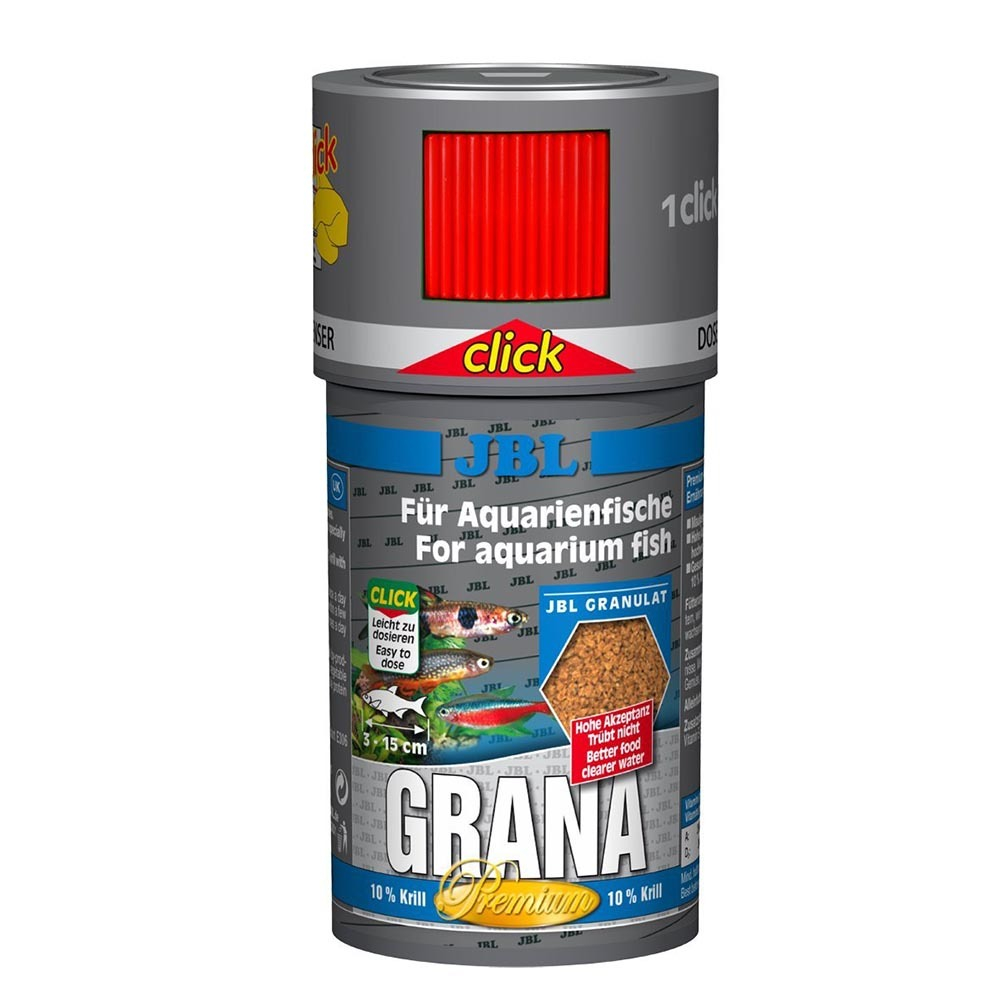 JBL Grana click - основной премиум корм для рыб (гранулы),  банка с дозатором