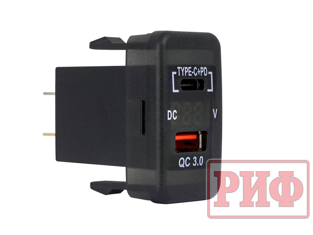 Розетка USB Type C, QC 3.0 с вольтметром для Toyota 40x20
