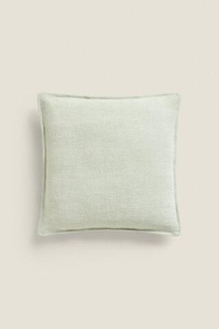ZARA HOME ЛЬНЯНОЙ ЧЕХОЛ ДЛЯ ДЕКОРАТИВНОЙ ПОДУШКИ С КОНТРАСТНЫМИ КРАЯМИ, ЗЕЛЕНЫЙ