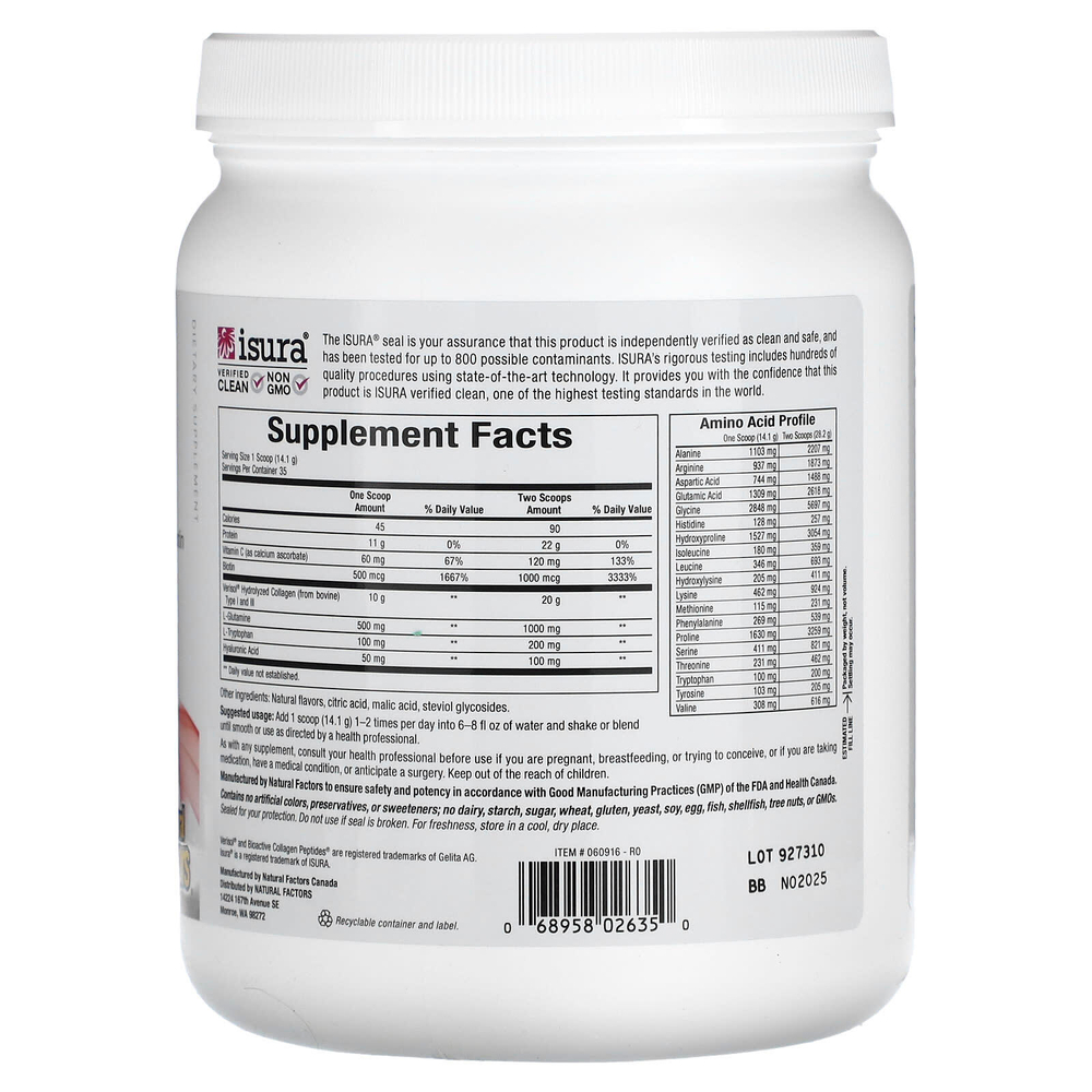 Natural Factors, Total Body Collagen, биоактивные пептиды, гранат, 500 г (1 фунт 1 унция)