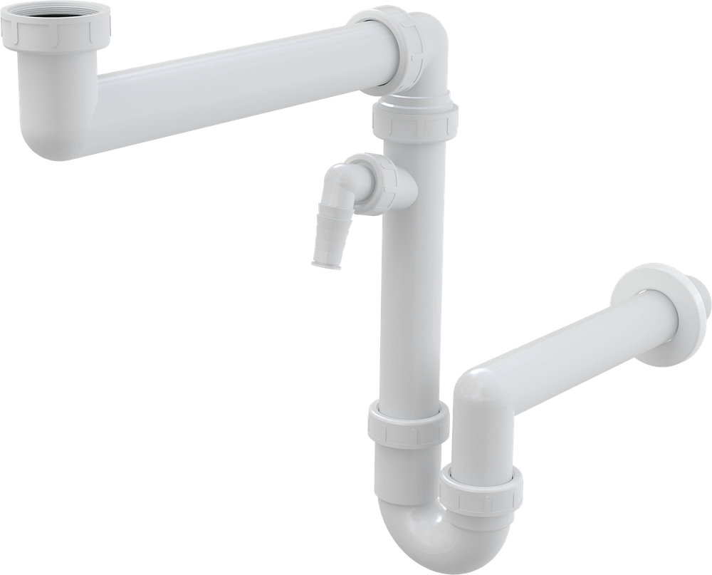 Сифон A872P для мойки экономящий пространство со штуцером и с накидной гайкой 6/4"