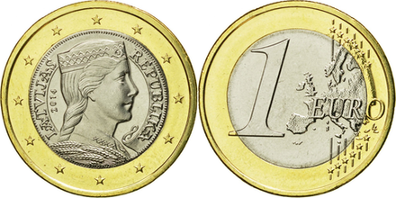 Латвия 1 евро, 2014-2024 Латышская девушка UNC