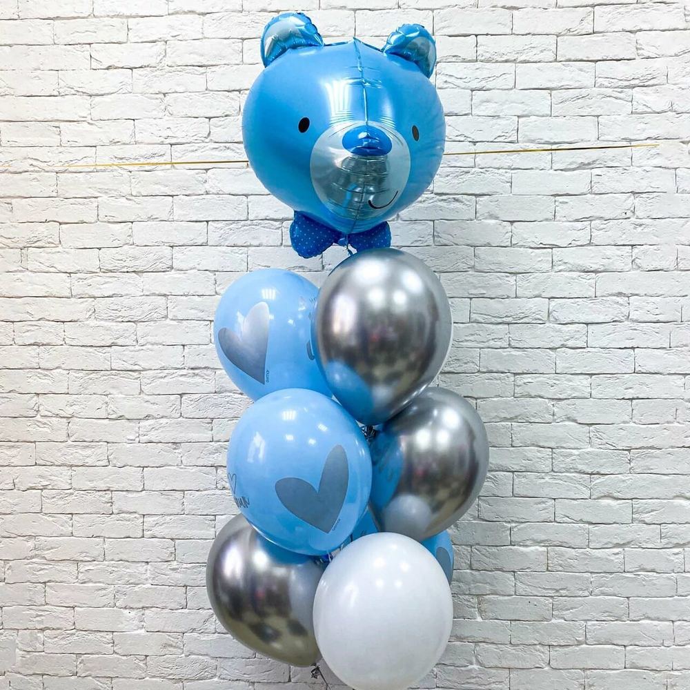 Композиция из воздушных шаров "Синий мишка"