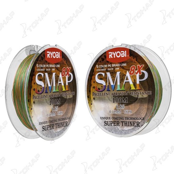 Шнур SMAP PE8X-100M 0.8# Multi Colour 0,148мм Ryobi