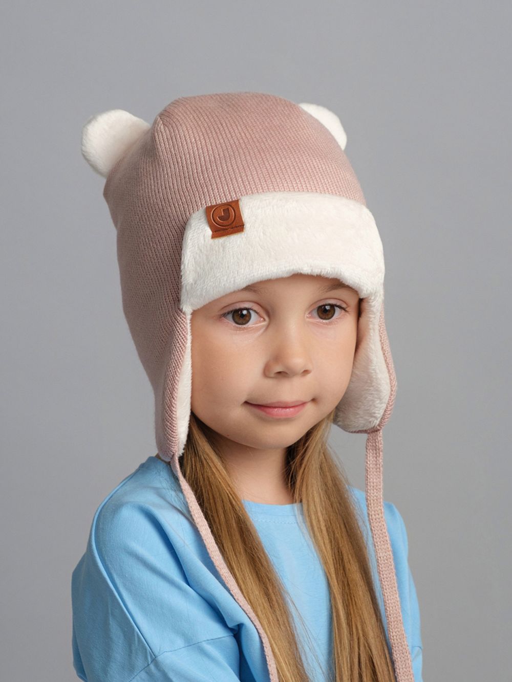 Шапка зимняя вязаная (Пыльная роза) ТЕДДИ