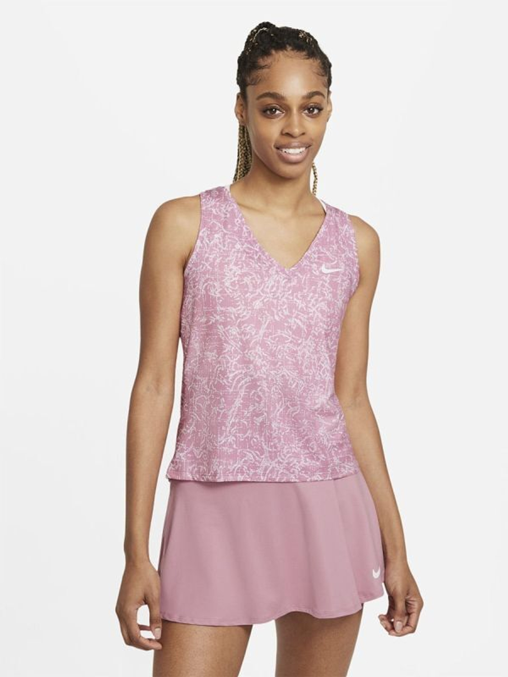 Женский топ теннисный Nike Court Victory Tank Print W - elemental pink/white