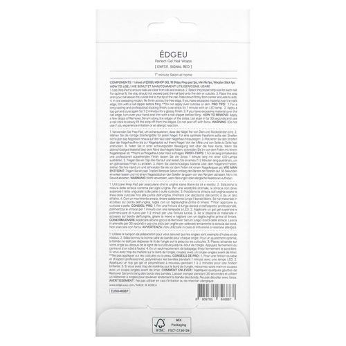 Edgeu, Гелевые обертывания для ногтей Perfect, ENF 511, красный, набор из 19 предметов