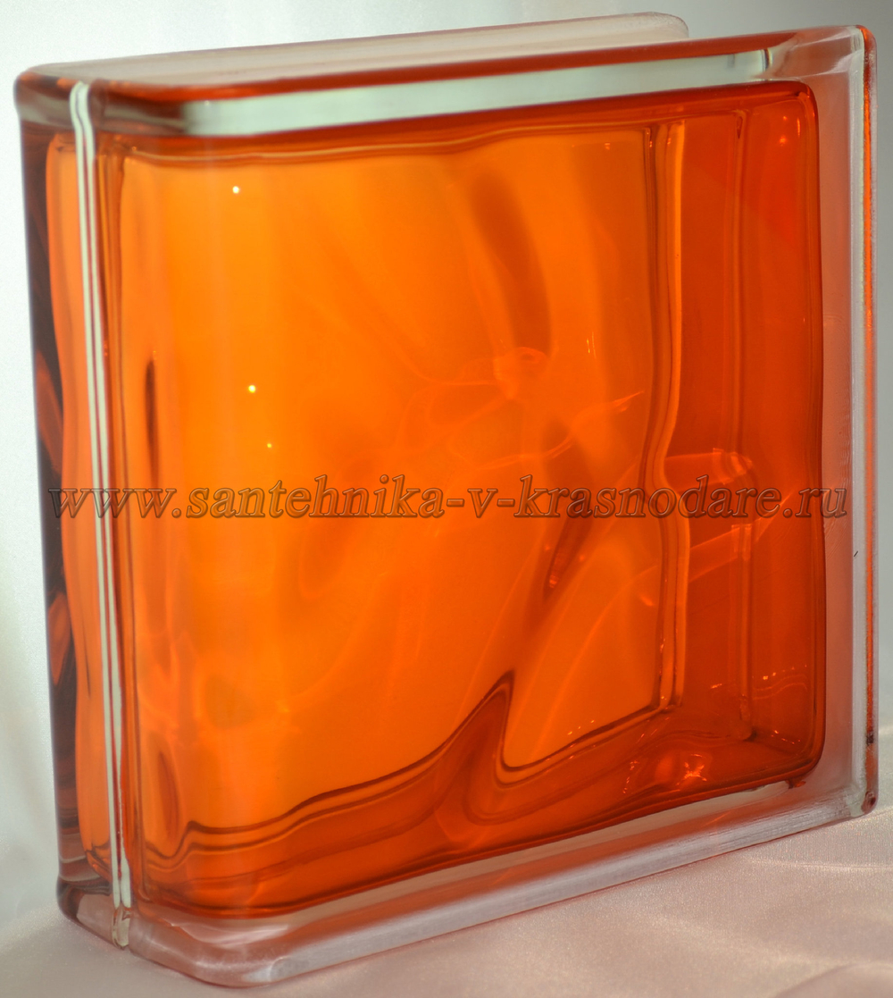 Торцевой стеклоблок оранжевый окрашенный изнутри Vitrablok 19x19x8