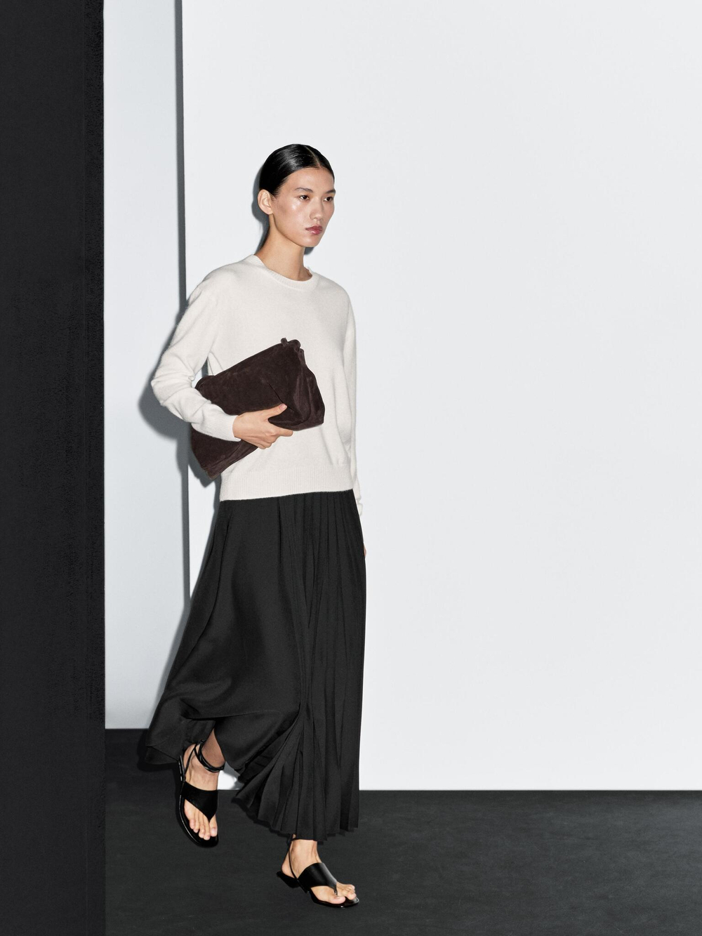 Massimo Dutti Юбка асимметричного кроя в складку, черный