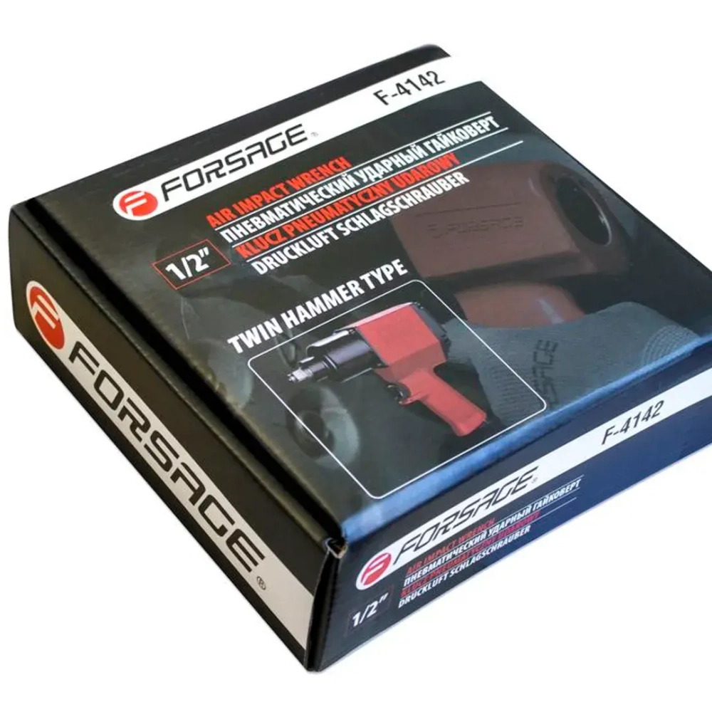 Пневмогайковерт ударный ''Twin Hammer''с реверсом и регулировкой усилия 1/2''(960Hм, 8500 об/мин,6.3bar,256 л/мин) Forsage F-4142