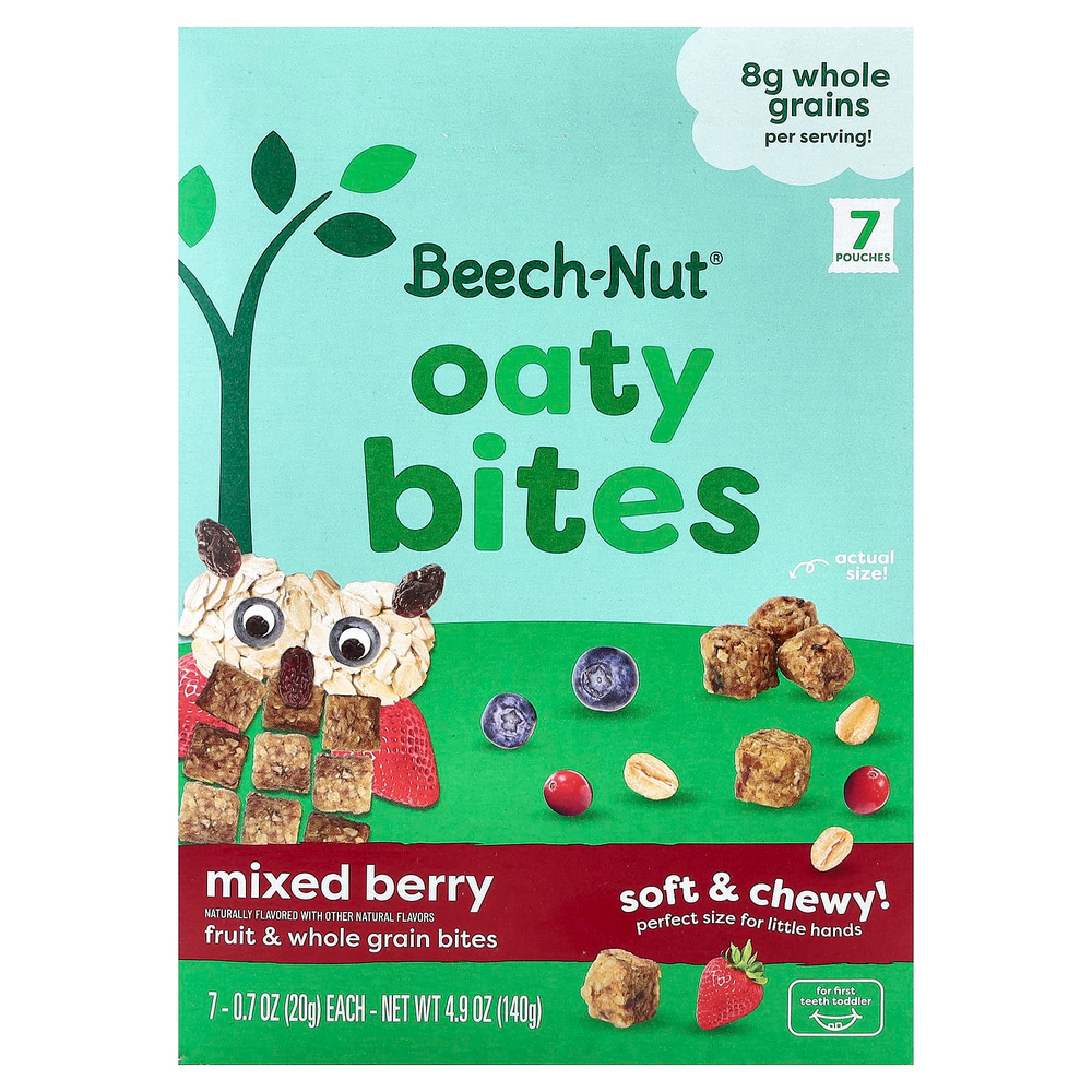 Beech-Nut, Oaty Bites, для малышей с первым прорезыванием зубов, ягодное ассорти, 7 пакетиков по 20 г (0,7 унции)