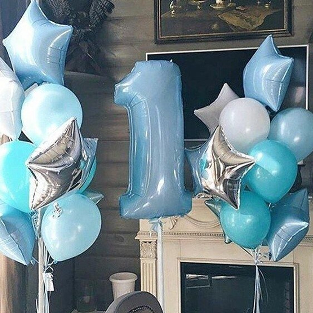 Воздушный шар (40''/102 см) Цифра, 1, Голубой
