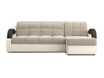 Диван угловой с оттоманкой Мадрид 1,2 - Velutto 17 бежевый/беж кожзам/ коричневая накладка