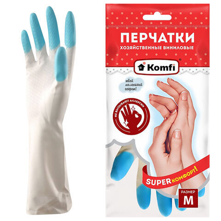 Перчатки МНОГОРАЗОВЫЕ виниловые SUPER КОМФОРТ, гипоаллергенные, размер M (средний), вес 88 г, Komfi, ADM, 25590