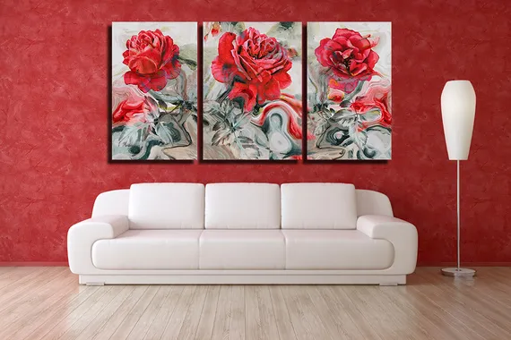 Модульная картина "Триптих из красных цветов"