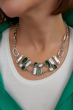 HMG MT Enamel Silver Колье chain mix арт.1490, с зеленой эмалью
