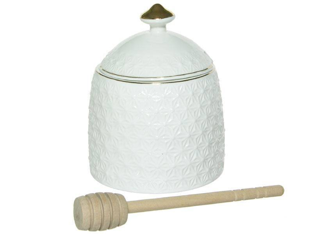 Банка для меда 380мл "Снежная королева" с бамбуковой ложкой