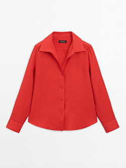 Massimo Dutti Рубашка из 100% льна, красный