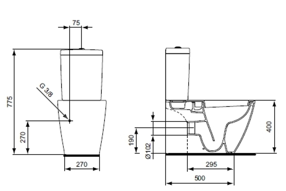 Напольный унитаз Ideal Standard CONNECT E803601 с бачком CUBE E797001