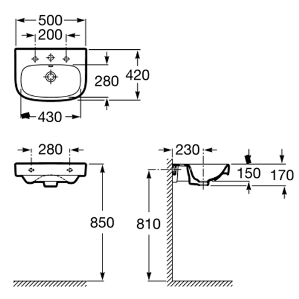 Раковина Roca Debba 50x42 32799600Y схема