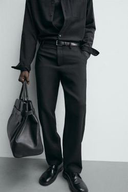 ZARA ПРЯМЫЕ БРЮКИ ИЗ 100% ШЕРСТИ, ЧЕРНЫЙ