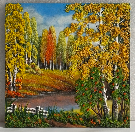 Декобокс" Осенний пейзаж" рисованный камнем 30-30см