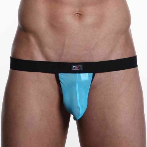 Мужские трусы стринги WangJiang в сетку бирюзовые WG00081