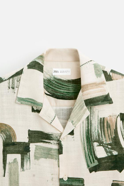 ZARA РУБАШКА С АБСТРАКТНЫМ ПРИНТОМ, ЗЕЛЕНЫЙ