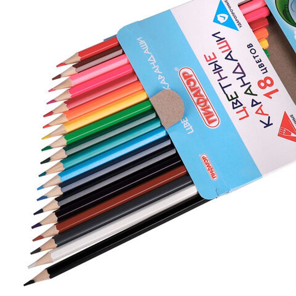 Карандаши цветные ПИФАГОР "Веселые акулята", 18 цветов, классические, заточенные, 181817