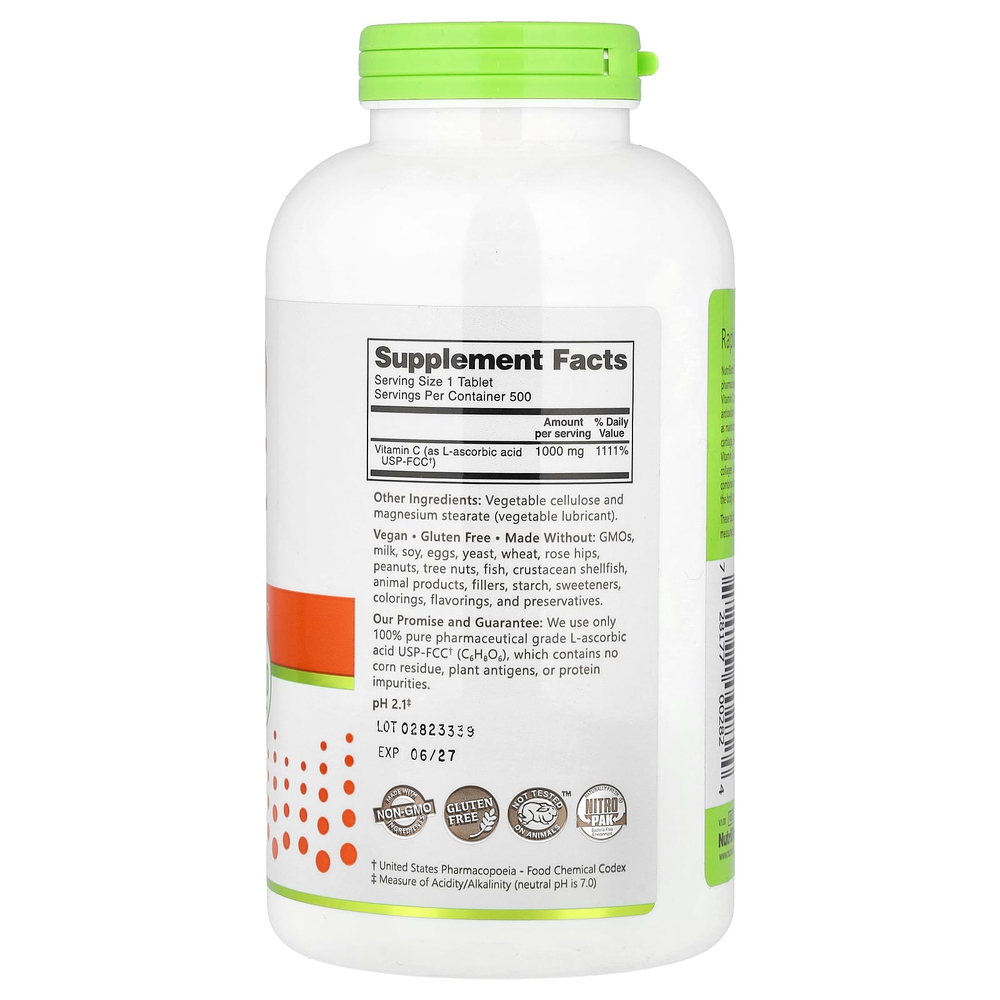 NutriBiotic, Immunity, витамин C, 1000 мг, 500 веганских таблеток