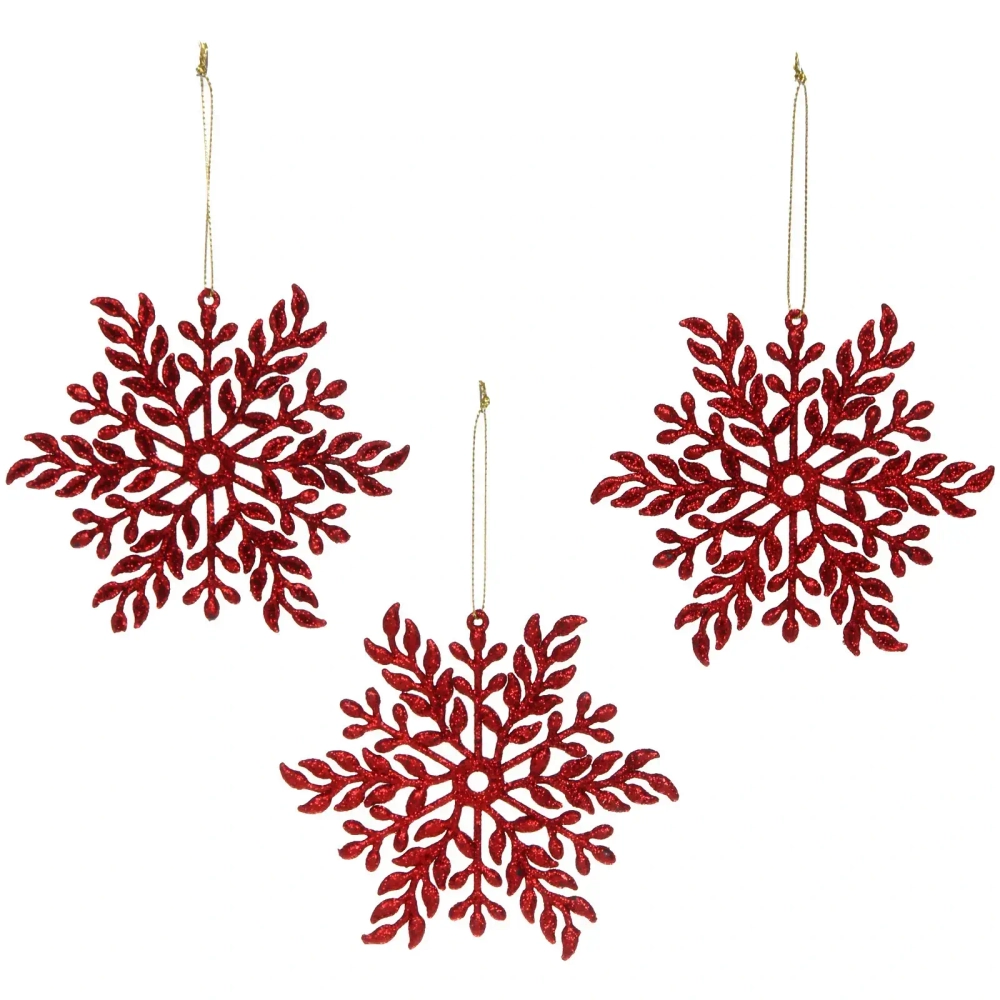 Подвеска «Волшебная снежинка» 11,5 см (набор 3 шт), Красный