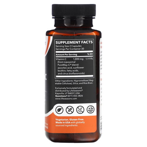 LifeSeasons, липосомальный витамин C, 60 растительных капсул (500 мг в 1 капсуле)