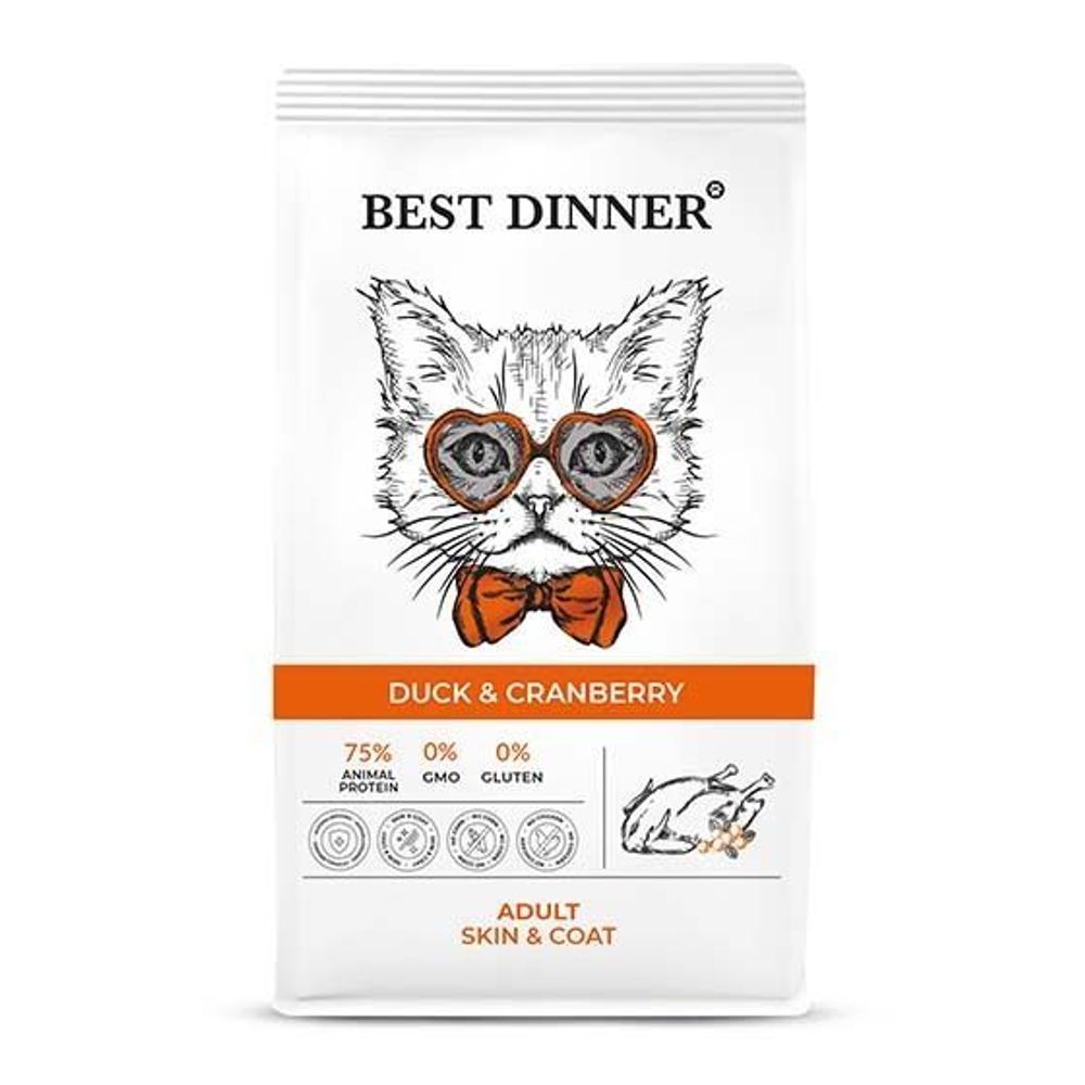 Сухой корм Best Dinner Adult Cat Duck &amp; Cranberry для ухода за кожей и шерстью кошек с уткой и к