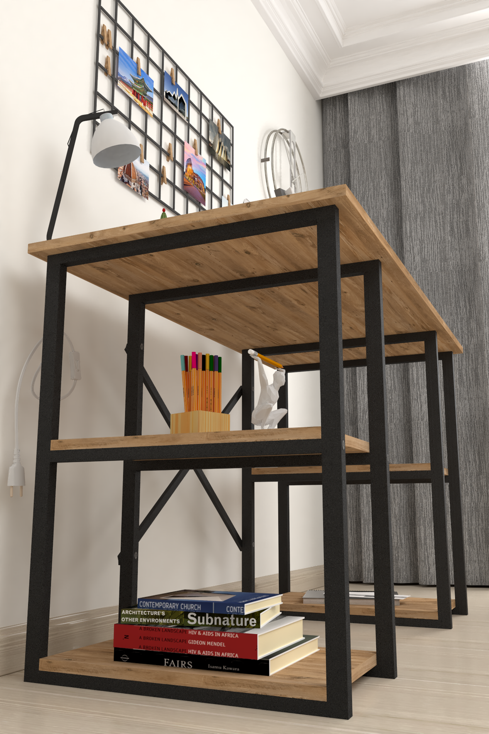 Стол рабочий с 4 полками 120х60 - сосна