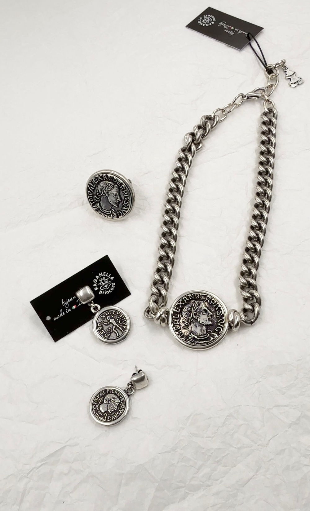 Серьги пусеты монеты с профилем римс.импер. Марка Авре́лия Севе́р Алекса́ндра, оттенок серебро