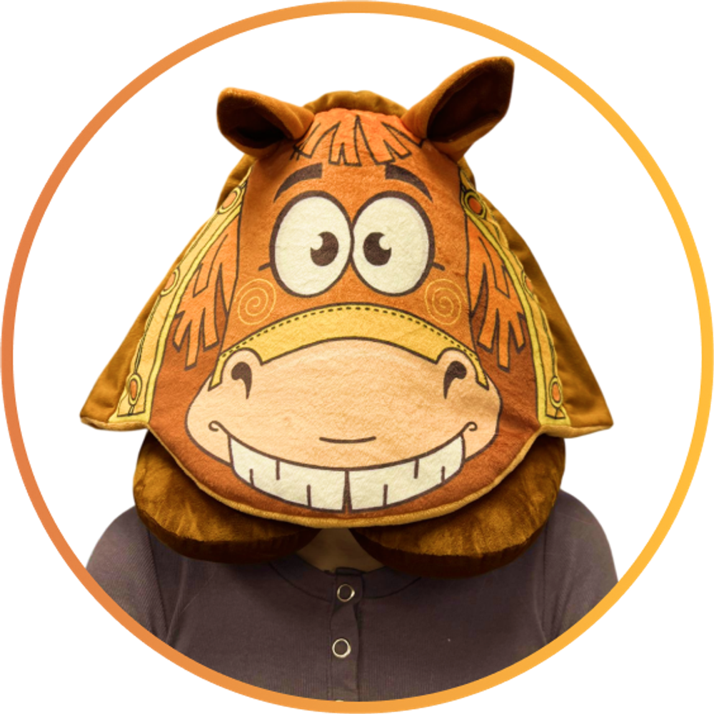 Мягка игрушка - подушка с капюшоном символ года конь "Емеля Никитич" h 30 см